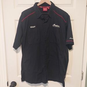 Indian Motorcycle Black Short Sleeve Button-Up Staff Shirt! Men's Sz. L! (H41)